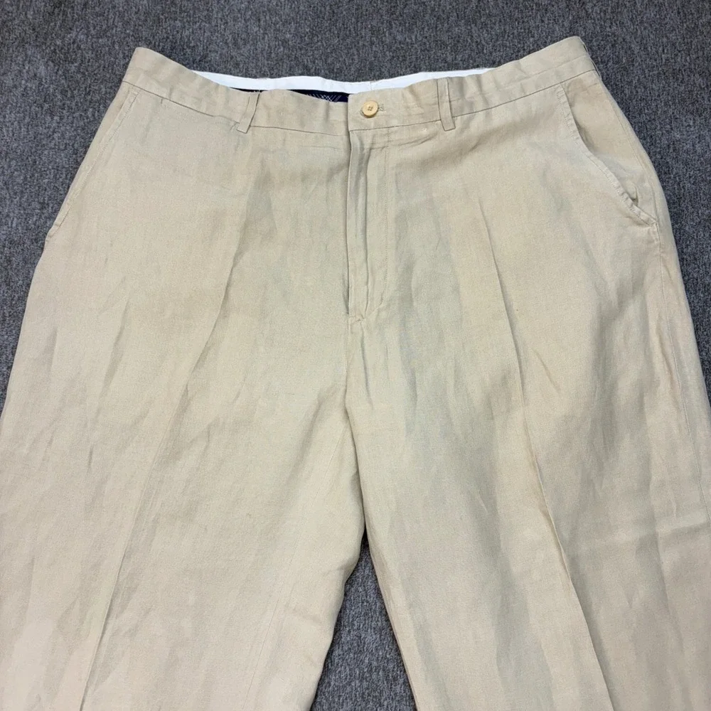Polo Ralph Lauren Mens 36x27.5 Beige Linen Silk Blend Flat Front Trousers Pants